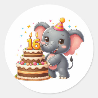 Niedlicher Elefant 16. Geburtstag Runder Aufkleber