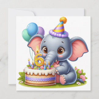 Niedlicher Elefant 6. Geburtstag Einladung