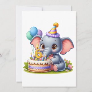 Niedlicher Elefant 6. Geburtstag Einladung