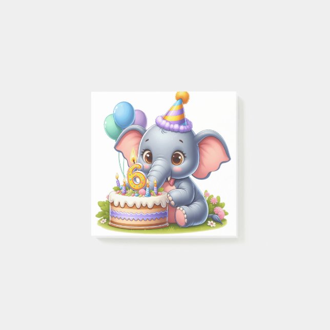 Niedlicher Elefant 6. Geburtstag Post-it Klebezettel (Vorderseite)
