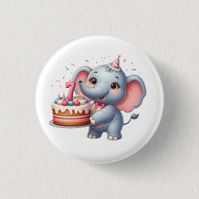 Niedlicher Elefant 7. Geburtstag Button (Vorderseite)
