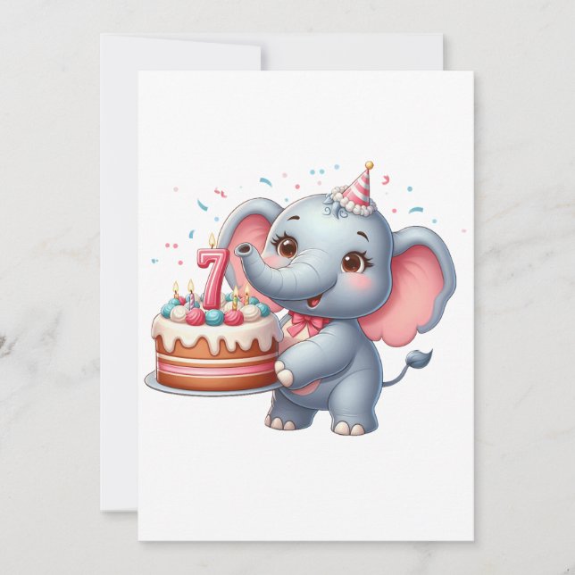 Niedlicher Elefant 7. Geburtstag Dankeskarte (Vorderseite)