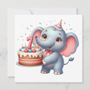 Niedlicher Elefant 7. Geburtstag Einladung