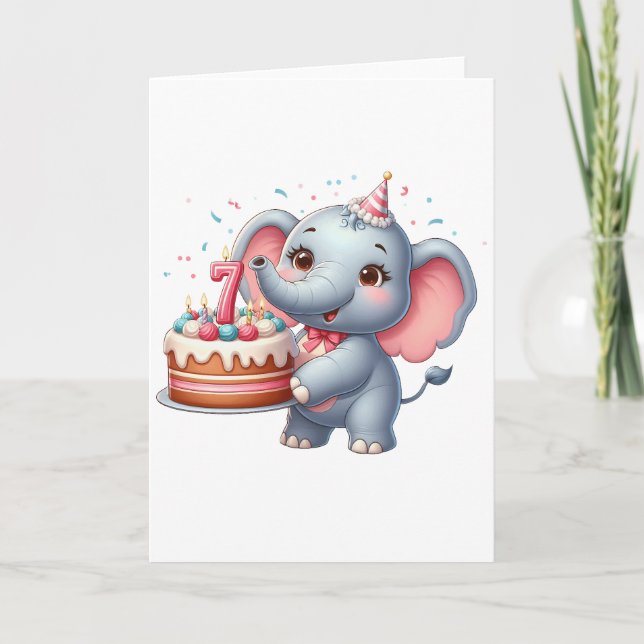 Niedlicher Elefant 7. Geburtstag Karte (Vorderseite)