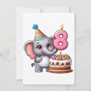 Niedlicher Elefant 8. Geburtstag Mitteilungskarte