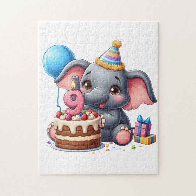 Niedlicher Elefant 9. Geburtstag (Vertikal)
