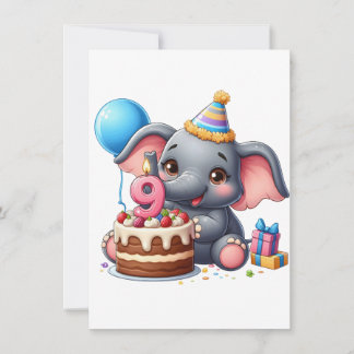 Niedlicher Elefant 9. Geburtstag Einladung