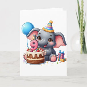 Niedlicher Elefant 9. Geburtstag Karte