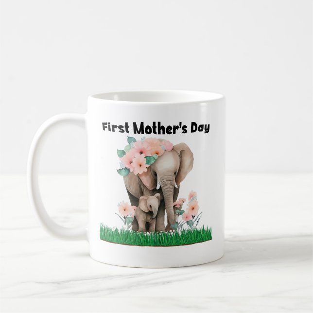 Niedlicher Elefant am ersten Muttertag Kaffeetasse (Links)