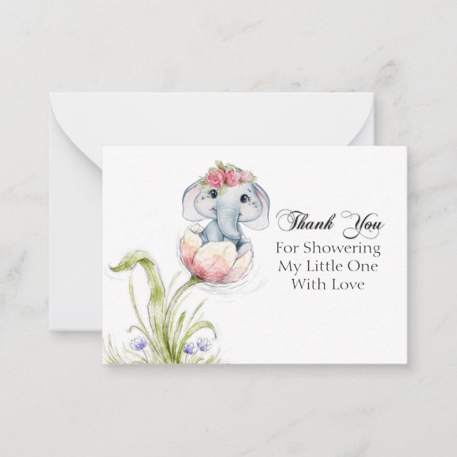 Niedlicher Elefant auf Blume Petals Danke Mitteilungskarte (Vorderseite)