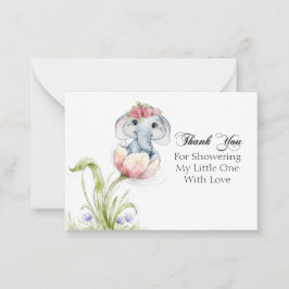 Niedlicher Elefant auf Blume Petals Danke Mitteilungskarte