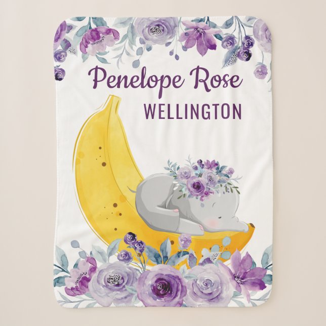 Niedlicher Elefant auf einer Banane + Violette Blu Sherpadecke (Vorderseite)