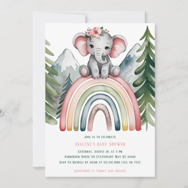 Niedlicher Elefant auf einer Rainbow-Baby-Dusche Einladung (Vorderseite)