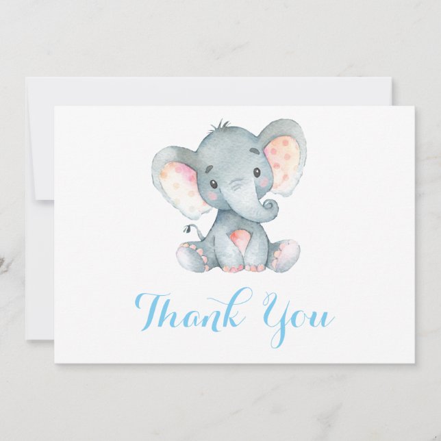 Niedlicher Elefant Baby Boy Blue und Grau Dankeskarte (Vorderseite)