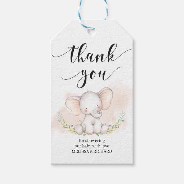 Niedlicher Elefant-Babyduschenschild personalisier Geschenkanhänger (Vorderseite)
