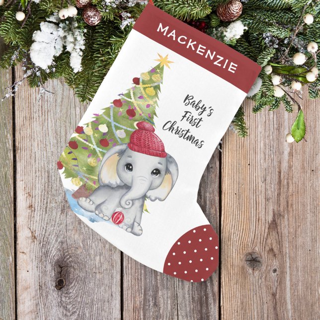 Niedlicher Elefant BABYs ERSTER Red White Dot Kleiner Weihnachtsstrumpf (Von Creator hochgeladen)