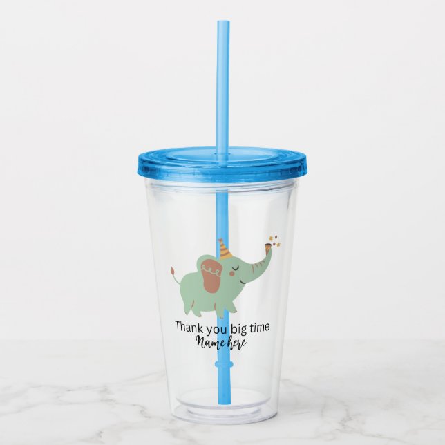 Niedlicher Elefant Big Danke, Baby Dusche Danke Acryltrinkbecher (Vorderseite)