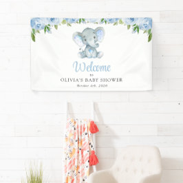 Niedlicher Elefant, blaue Blumen, Babydusche Empfa Banner