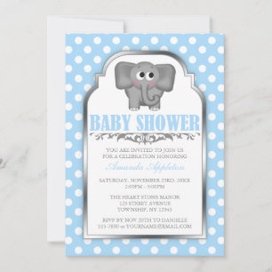 Niedlicher Elefant Blue Polka Dot Baby Dusche Einladung
