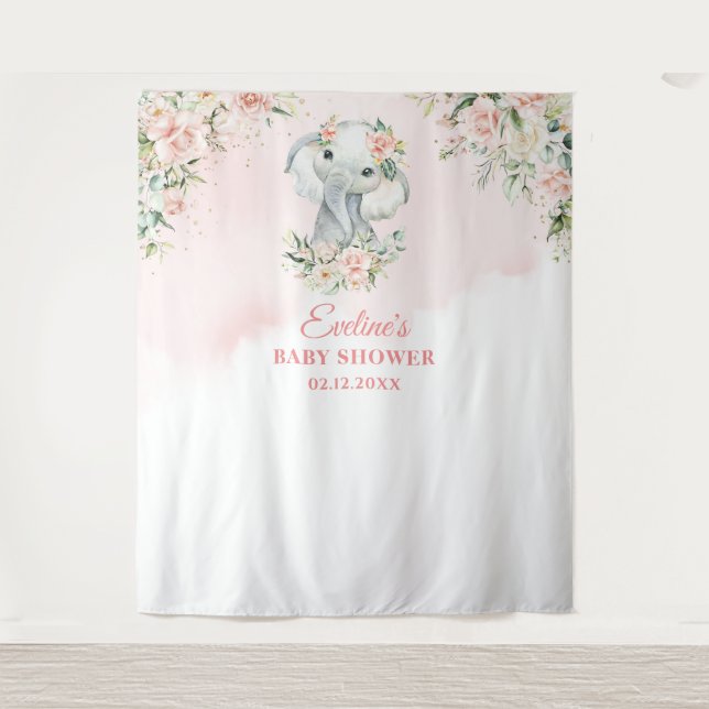 Niedlicher Elefant Blütengold Babydusche Wandteppich (Vorderseite)