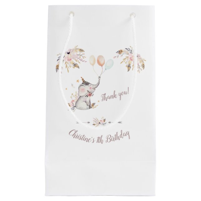 Niedlicher Elefant Boho Bloral Custom Year Birthda Kleine Geschenktüte (Vorderseite)