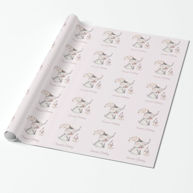 Niedlicher Elefant Boho Blumengebräuchliches Jahr  Geschenkpapier (Ungerollt)