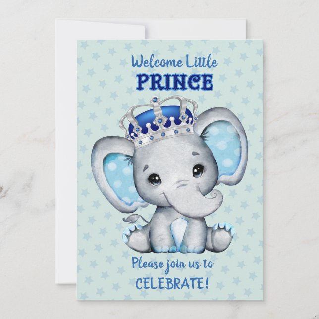 Niedlicher Elefant Boy Prince Babydusche Einladung (Vorderseite)