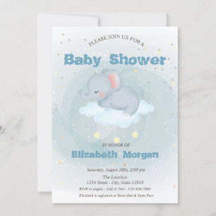 Niedlicher Elefant, Cloud, Stars Kinderdusche Einl Einladung