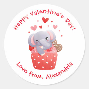 Niedlicher Elefant Cupcake Custom Kids Valentinsta Runder Aufkleber