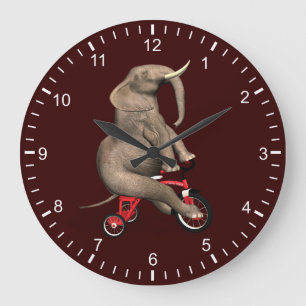 Niedlicher Elefant, der ein Dreirad reitet Große Wanduhr