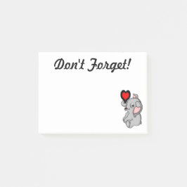 Niedlicher Elefant, der ein Herz hält Post-it Klebezettel