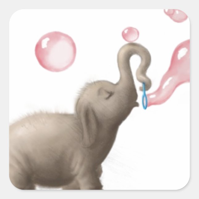 niedlicher Elefant, der rosa Blasen bläst Quadratischer Aufkleber (Vorderseite)