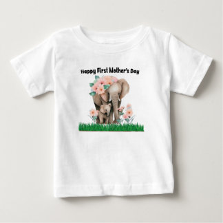 niedlicher Elefant des glücklichen ersten Mutterta Baby T-shirt