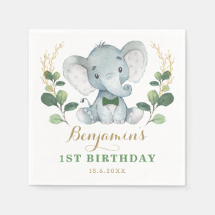 Niedlicher Elefant Dschungel Grüne 1. Geburtstag Serviette