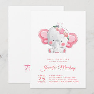Niedlicher Elefant, ein Mädchen!Babyparty Einladung