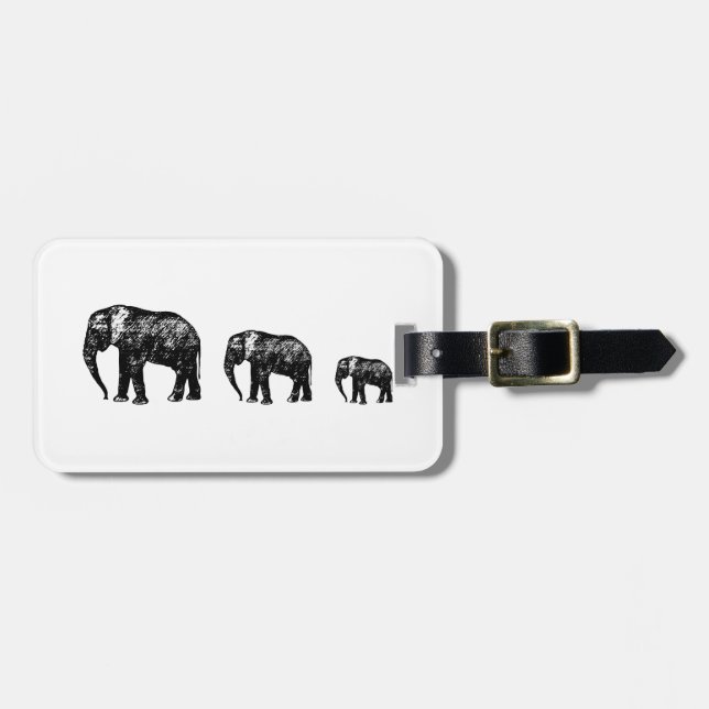 Niedlicher Elefant-Familien-Silhouetteentwurf Gepäckanhänger (Vorderseite horizontal)