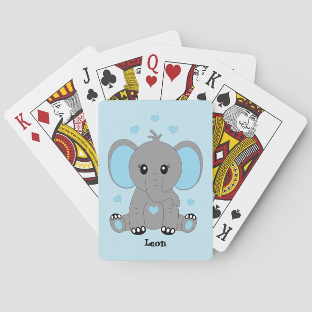 Niedlicher Elefant für Jungen in blau Spielkarten (Rückseite)