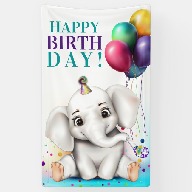 Niedlicher Elefant Geburtstag Banner (Vertikal)