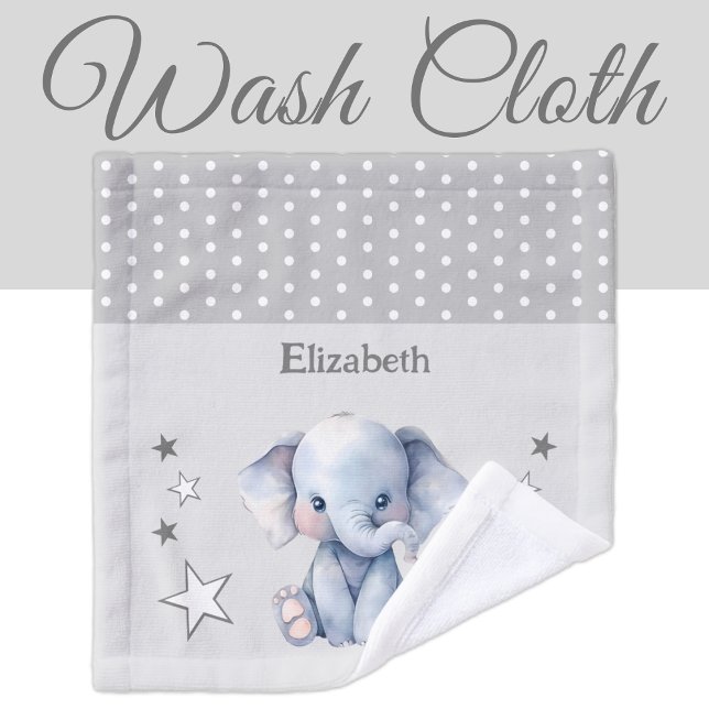 Niedlicher Elefant gibt den Namen polka dots stars Waschlappen (Von Creator hochgeladen)