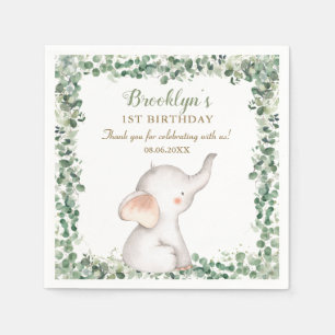 Niedlicher Elefant Grüne Gender Neutral 1. Geburts Serviette