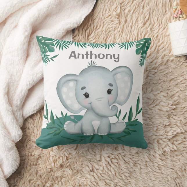 Niedlicher Elefant Grünname Kinder Kissen (Decke)
