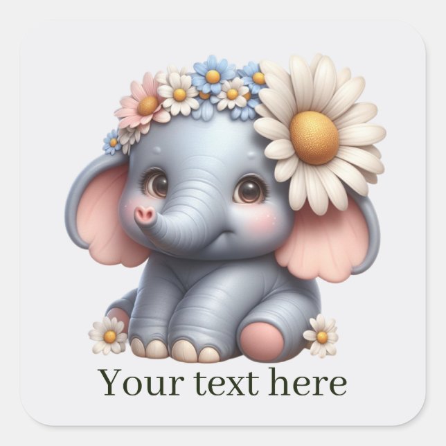 Niedlicher Elefant hinzufügen Quadratischer Aufkleber (Vorderseite)