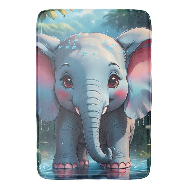 Niedlicher Elefant im Regen Badematte (Vorderseite Vertikal)