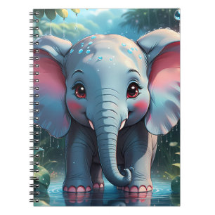 Niedlicher Elefant im Regen Notizblock
