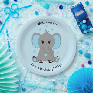 Niedlicher Elefant in blau, kundenspezifisch Pappteller