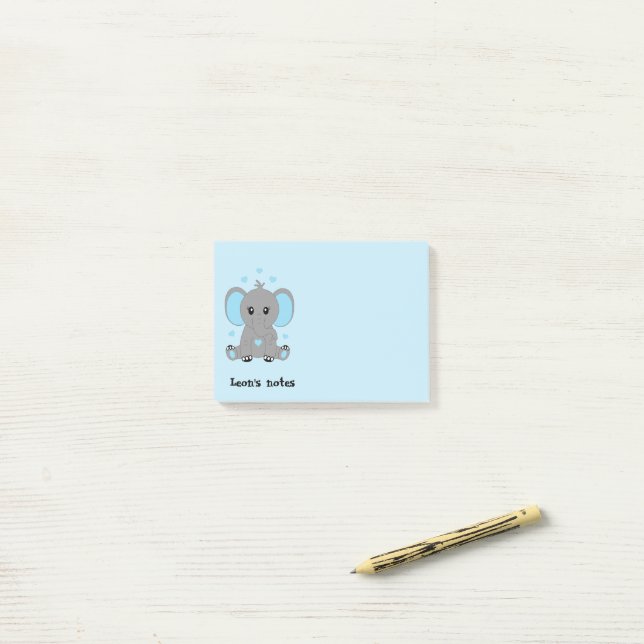 Niedlicher Elefant in blau, kundenspezifisch Post-it Klebezettel (Auf Schreibtisch)