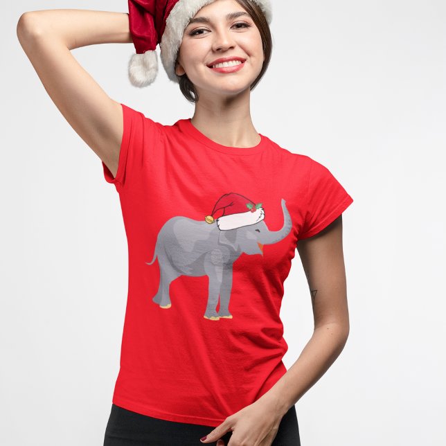 Niedlicher Elefant in der Weihnachtsmannmütze Weih T-Shirt (Von Creator hochgeladen)