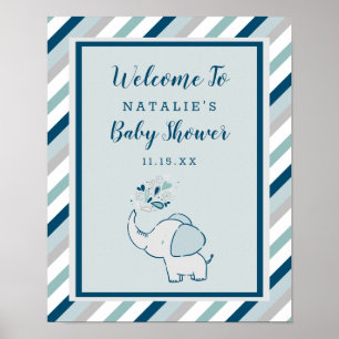 Niedlicher Elefant in Navy & Mint Baby Dusche Will Poster