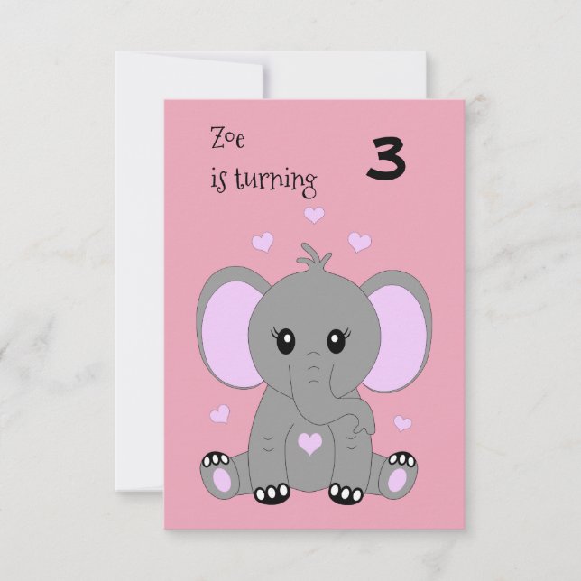 Niedlicher Elefant in Rosa, Mädchen zum Geburtstag Einladung (Vorderseite)
