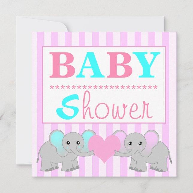 Niedlicher Elefant-Junge/Mädchen paart Baby-Dusche Einladung (Vorderseite)